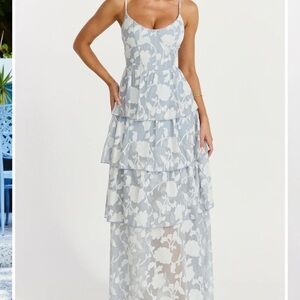 Showpo Powder Blue & White Tiered Lace Maxi Dress